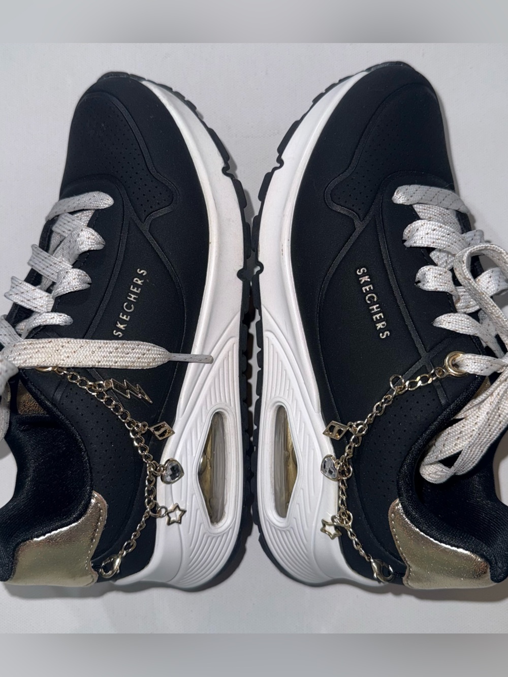 Skechers Uno Gen 1 Golden Air Charm Sneakers Black Gold Girls Size 13